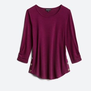 Stitch Fix - Fortune & Ivy - Amiel button detail ruched sleeve knit top - purple